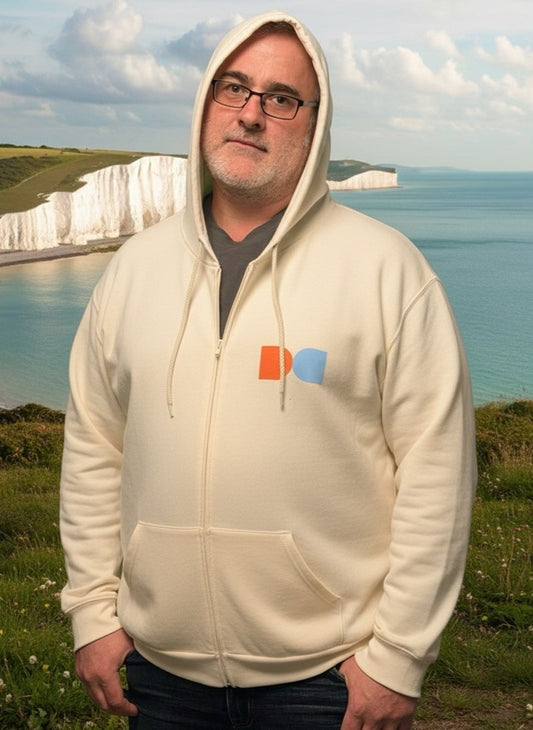 Hoodie - Zip Up with DE Butterfly Logo - Ivory