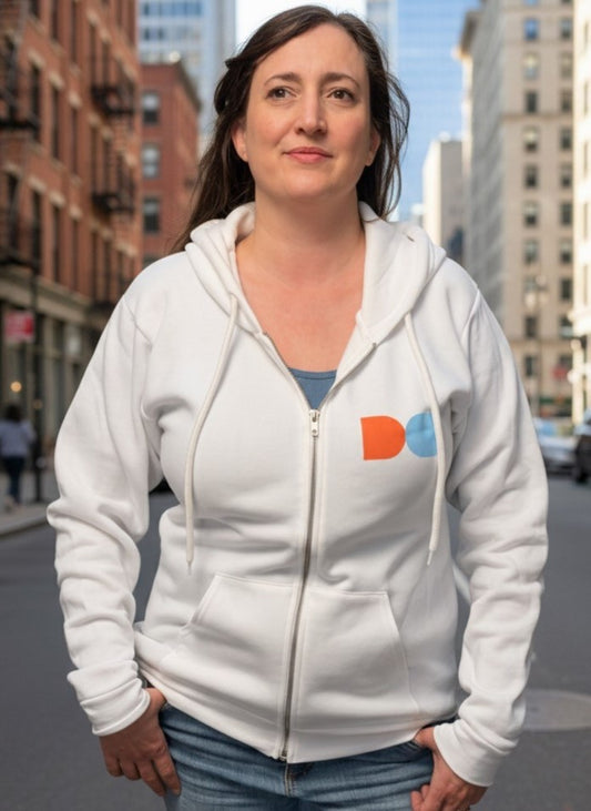 Hoodie - Zip Up with Butterfly Logo - White