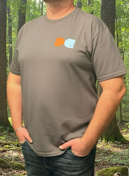T Shirt - Crew Neck with DE Butterfly Logo - Grey